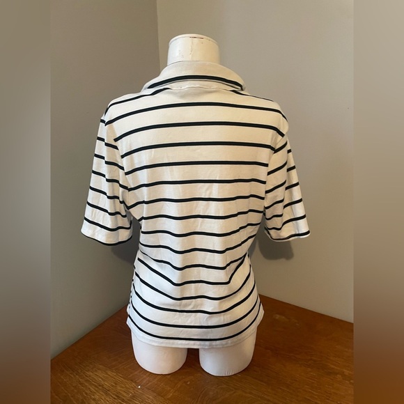 See You Monday Women’s Blouse White Black Striped V-Neck Short Sleeve Size XL - Picture 15 of 16